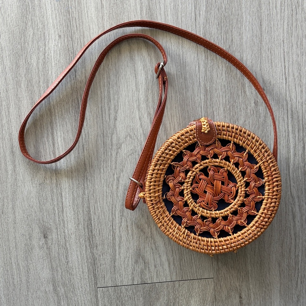 Woven Wood Style Crossbody Bag